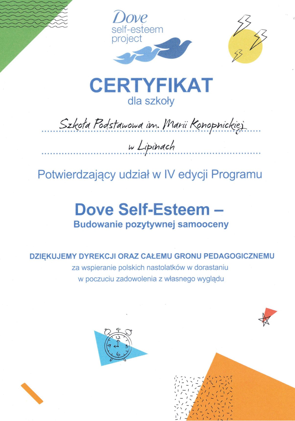 Certyfikat Dove self-esteem