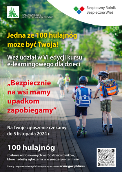 Plakat konkursu e-learningowego pt.
Bezpiecznie na wsi mamy- upadkom zapobiegamy